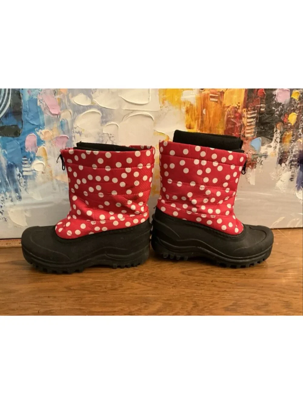 Itasca Polkadot Snow Boots Thick Liner Rubber Foot Very Warm Girls sz 2